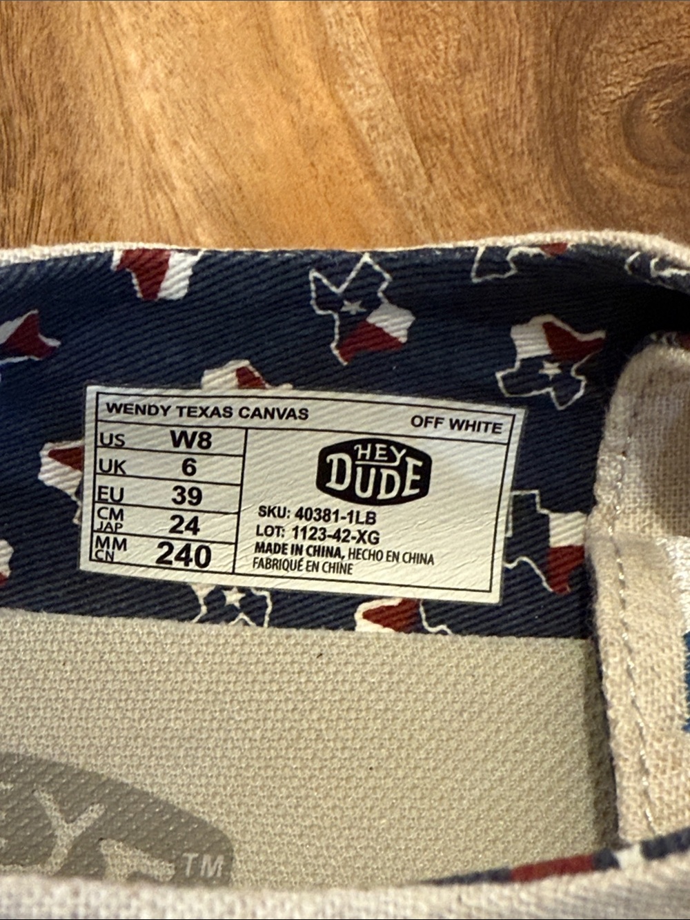 Hey Dude Light Beige Canvas Slip-Ons with Texas Flag Accent - Picture 7 of 7